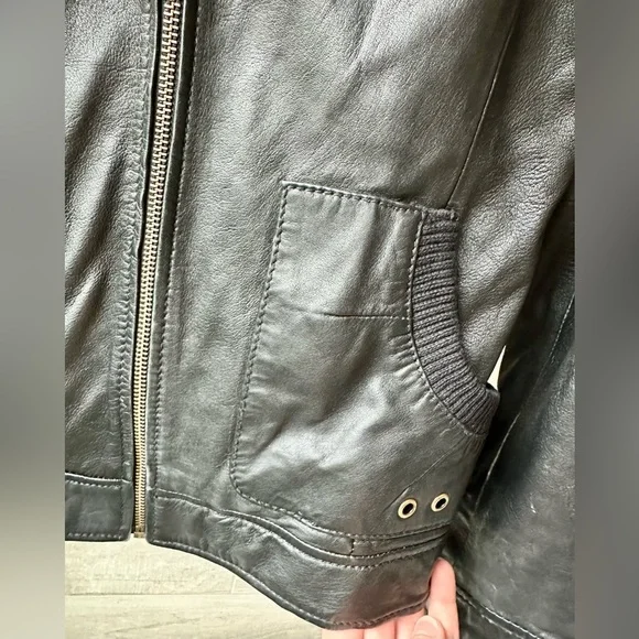 Andrew Marc Black Moto Jacket with Pockets + Turquoise Satin Lining Sz M - Picture 11 of 13